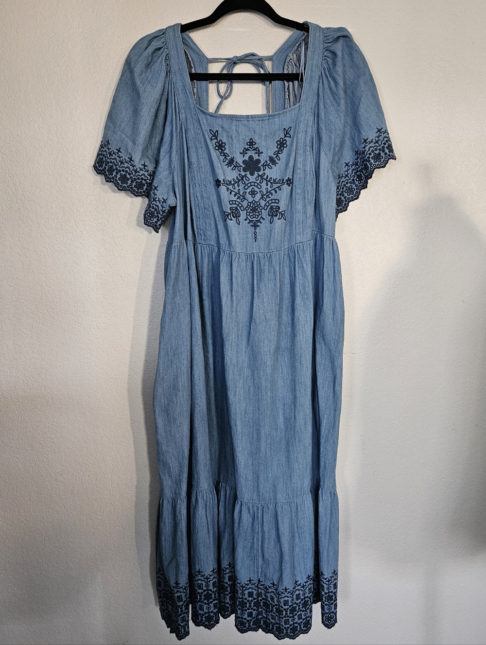 Old Navy Fit & Flare Flutter-Sleeve Tie-Back Chambray Midi Dress for Women NWT - Picture 2 of 8